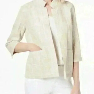 Eileen fisher Neutral organic linen Jacquard Jacket